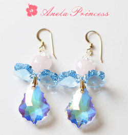 天使のスワロフスキーピアス【アクアマリン＆クリスタル】