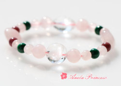 愛を引き寄せる天使水晶入りローズクォーツ、マラカイトパワーストーンブレスレット