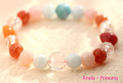 ラリマー、ピンクオパール、ハートサードオニキス白天使エンジェルブレスレット