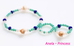 マーメイド貝殻とキラキラクリスタルブレスレット＆指輪セット（グリーン）