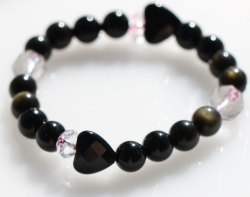 逆境を乗り越える魔除けハートブラックオニキス、オブシディアンパワーストーンブレスレット