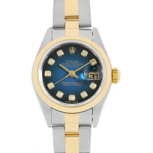 ロレックス デイトジャスト 10Pダイヤ 79163G ブルーグラデーション F番 中古 レディース