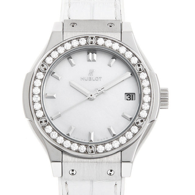 ウブロ クラシックフュージョン パールホワイト ダイヤモンド 日本限定 581.NE.6070.LR.1204.JPN16 中古 レディース