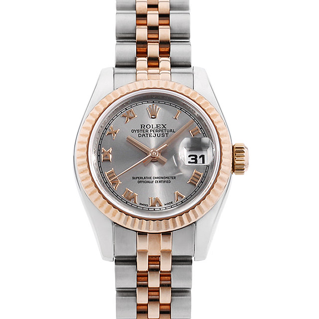 ロレックス デイトジャスト 179171 グレー/ローマ D番 中古 レディース