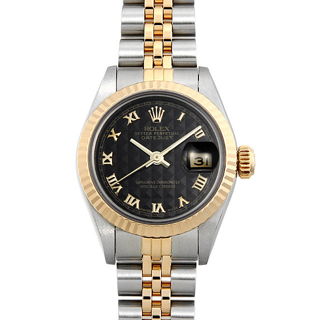 ロレックス デイトジャスト 69173 ブラックピラミッド/ローマ R番 中古 レディース