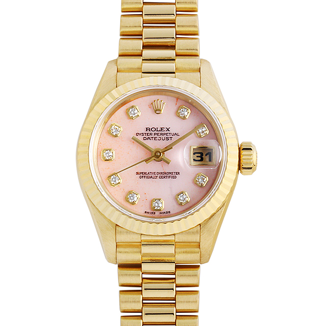 ロレックス デイトジャスト 10Pダイヤ 69178G ピンクオパール T番 中古 レディース