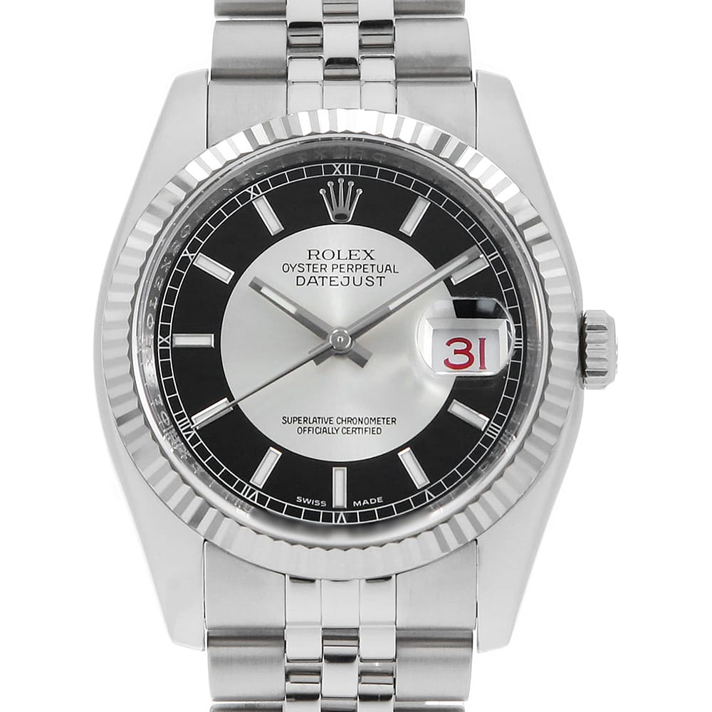 ロレックス デイトジャスト 116234 ブラック×シルバー 5列 ジュビリーブレス M番 中古 メンズ