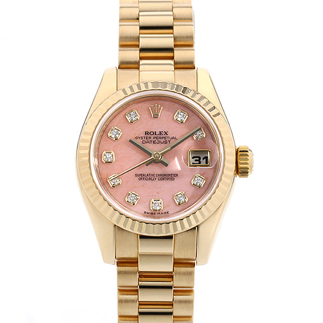 ロレックス デイトジャスト 10Pダイヤ 179178G ピンクオパール M番 中古 レディース