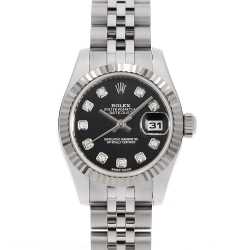 ロレックス デイトジャスト 10Pダイヤ 179174G シルバー ランダム番 レディース 中古 腕時計 179174G シルバー ROLEX（ロレックス）デイトジャスト 10Pダイヤ 中古