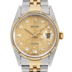 ロレックス Rolex 腕時計 デイトジャスト 16233G Y番 2002年 10ポイント ダイヤインデックス シャンパンゴールド文字盤 デイト K18YG SS 自動巻き 【箱・保付き】 【中古】 ロレックス デイトジャスト シャンパン文字盤 T番 16238 18KYG