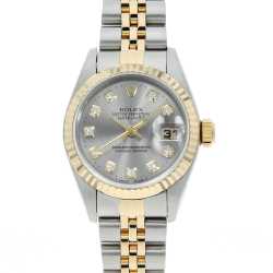 ロレックス デイトジャスト 10Pダイヤ 69174G グレー R番 レディース 中古 腕時計 79174G シルバー ROLEX（ロレックス）デイトジャスト 10Pダイヤ 中古