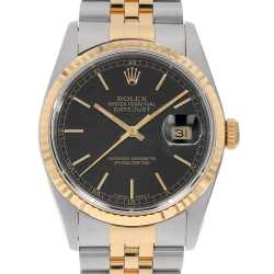 ロレックス デイトジャスト 10Pダイヤ 16233G ブラック E番 メンズ 中古 腕時計 16233G ブラック ROLEX（ロレックス）デイトジャスト 10Pダイヤ 中古