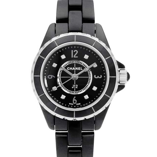 Rei。美品 CHANEL時計 J12 12Pブラック H1625 CHANEL/シャネル】 J12 H1625 ブラック 腕時計 セラミック