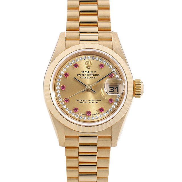ロレックス デイトジャスト 10Pルビー ラウンドダイヤ 79178LR シャンパン P番 中古 レディース