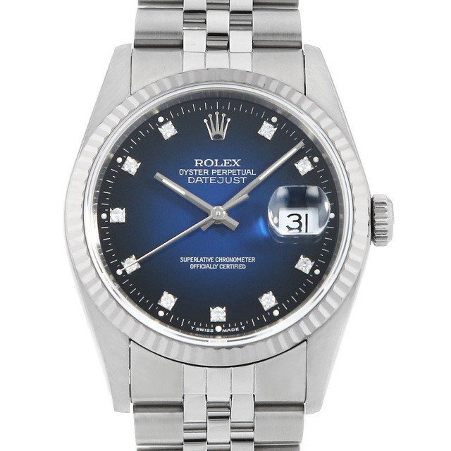 あ*ち様 ROLEX DATEJUST 10Pダイヤ ブラックSS×WG自動巻き （16234G 