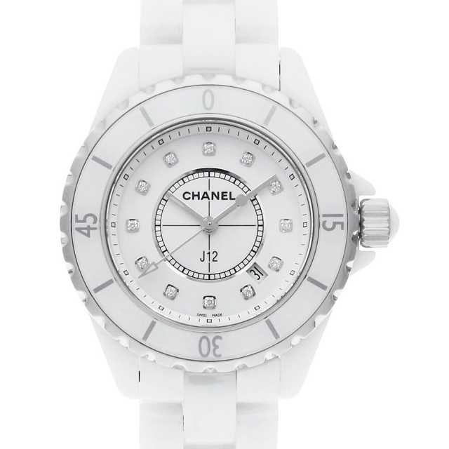 CHANEL J12 White Ceramic 12P Diamond H1628 Used Women's