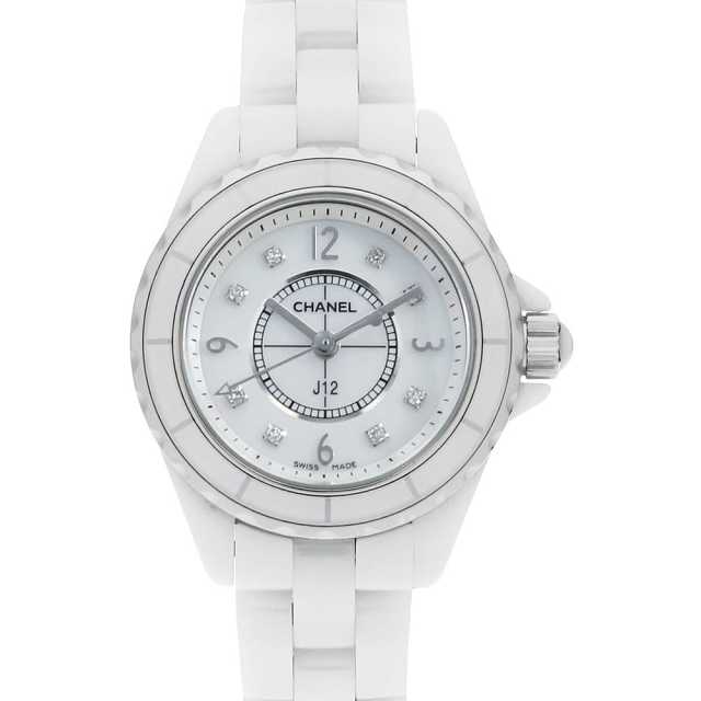 CHANEL J12 White Ceramic 8P Diamond H2570 Used Women's