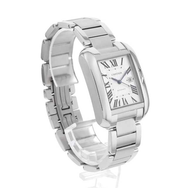 カルティエ Cartier 腕時計 タンクアングレーズ LM W5310009 デイト レクタンギュラー ギョーシェ シルバー文字盤 SS 自動巻き 【中古】 W5310009 シルバー Cartier（カルティエ）タンクアングレーズ LM 中古