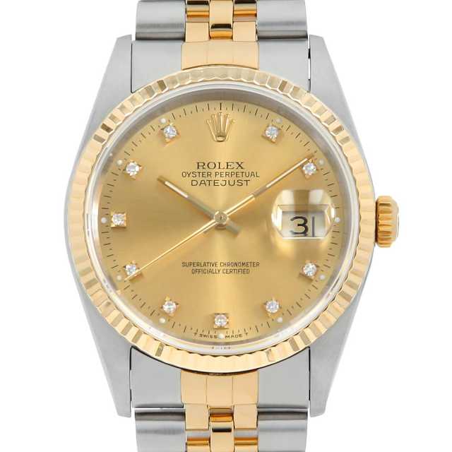 ROLEX Datejust 10P Diamond 16233G Champagne X-serial number, Used men's watch.