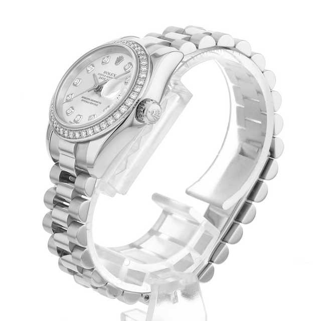 ROLEX ロレックス 179136G デイトジャスト 10P ベゼル ダイヤモンド 腕時計 PT PT ダイヤモンド レディース [中古] 179136G シルバー ROLEX（ロレックス）デイトジャスト ベゼルダイヤ
