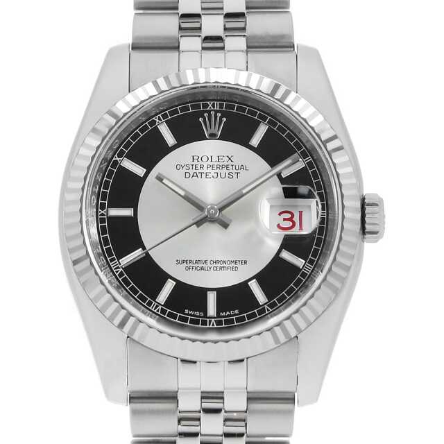 ロレックス デイトジャスト 116234 ブラック×シルバー 5列 ジュビリーブレス M番 中古 メンズ