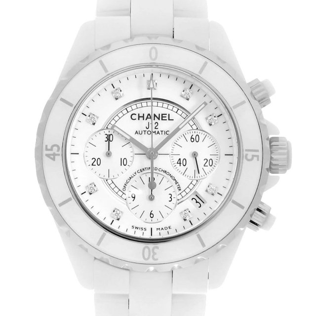 H2009 ホワイト CHANEL（シャネル）J12 クロノグラフ 9Pダイヤ 中古