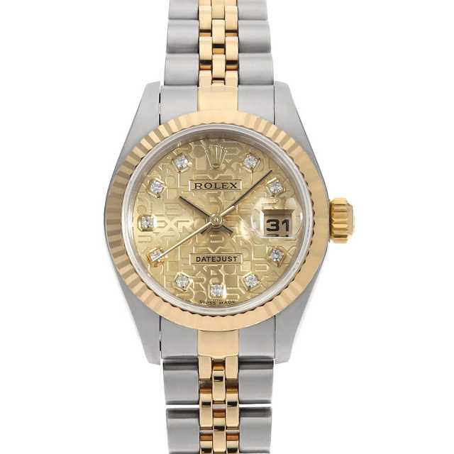 ROLEX Datejust 10P Diamond 79173G Champagne Engraved Computer Y-serial Used Ladies' Watch