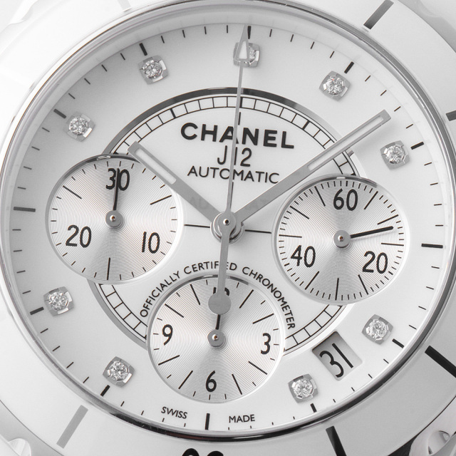 H2009 ホワイト CHANEL（シャネル）J12 クロノグラフ 9Pダイヤ 中古