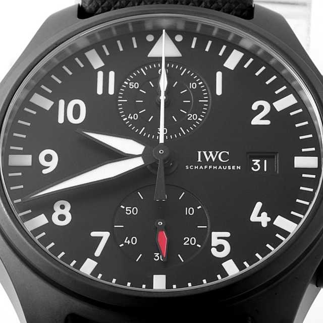 中古 IWC IW389001 ブラック メンズ 腕時計 IW389001 ブラック IWC パイロットウォッチ クロノグラフ トップガン