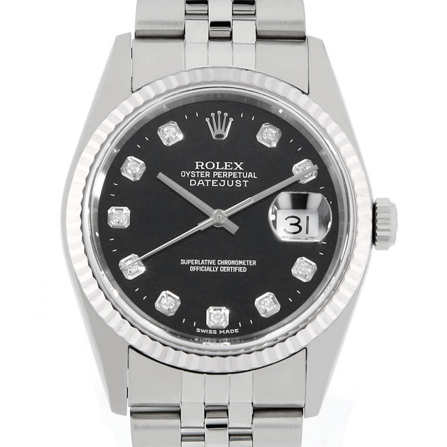 16234G ブラック ROLEX（ロレックス）デイトジャスト 10Pダイヤ 中古 