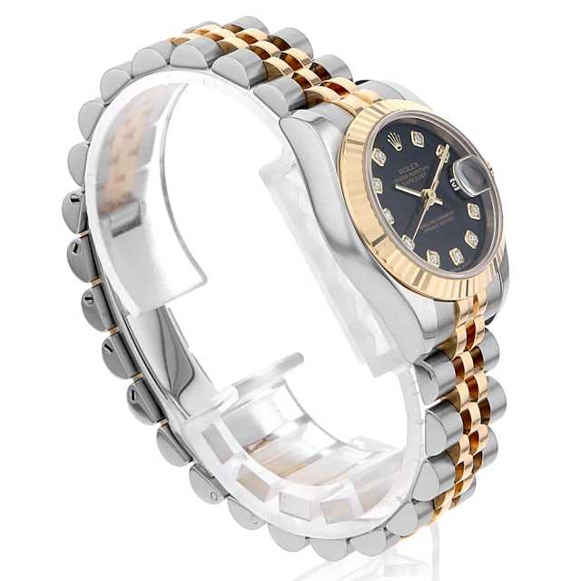 ロレックス デイトジャスト 10Pダイヤ 179173G ブラック D番 レディース 中古 腕時計 179173G ブラック ROLEX（ロレックス）デイトジャスト 10Pダイヤ 中古