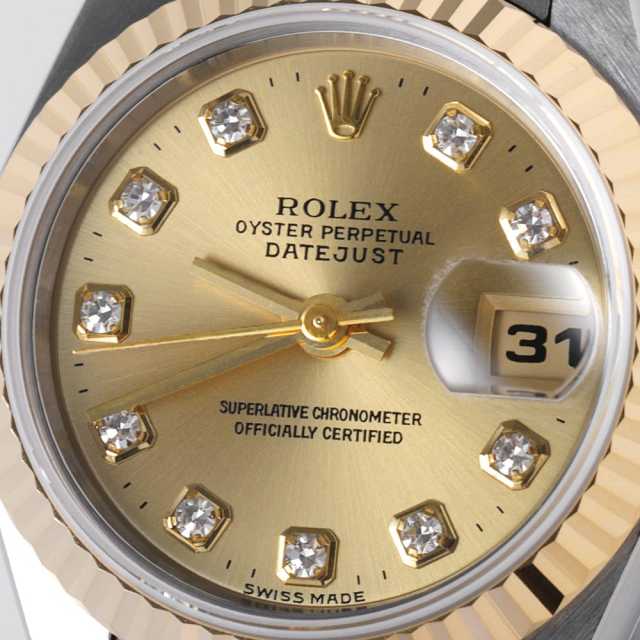ロレックス デイトジャスト 10Pダイヤ 69173G シャンパン 彫りコンピューター S番 レディース 中古 腕時計 ROLEX（ロレックス） デイトジャスト 10Pダイヤ 69173G シャンパン