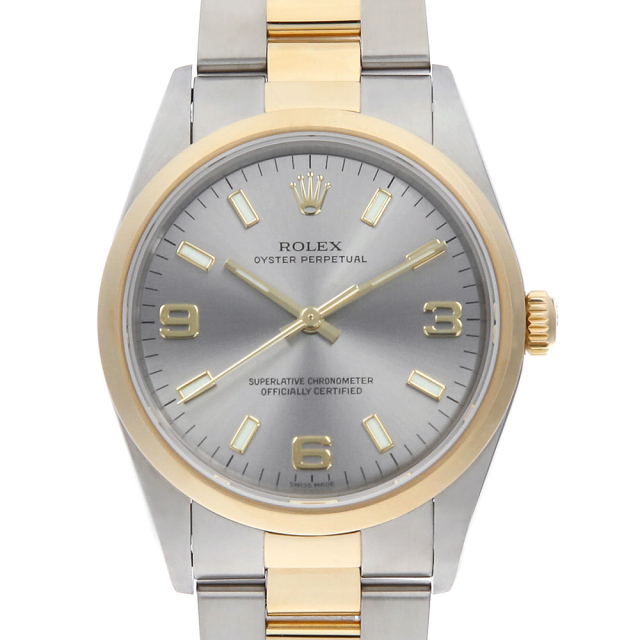 ROLEX ロレックス オイスター パーペチュアル34 14203M 腕時計_x000D_
 K18イエローゴールド K18YG/ステンレススチール シルバー 自動巻き グレー文字盤 メンズ【中古】436 14203M グレー ROLEX（ロレックス）オイスターパーペチュアル 中古