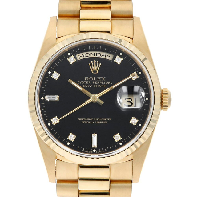 Rolex Day Date 8P Diamond 2P Baguette Diamond 18238A Black X Size Used Men's