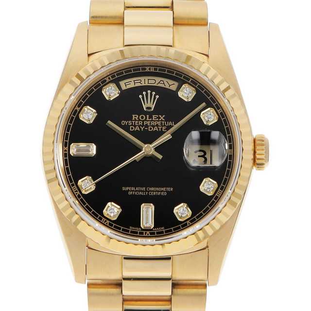 ROLEX Day Date 8P Diamonds, 2P Baguette Diamonds, 18238A, Black, W Serial Number Used Men's Watch