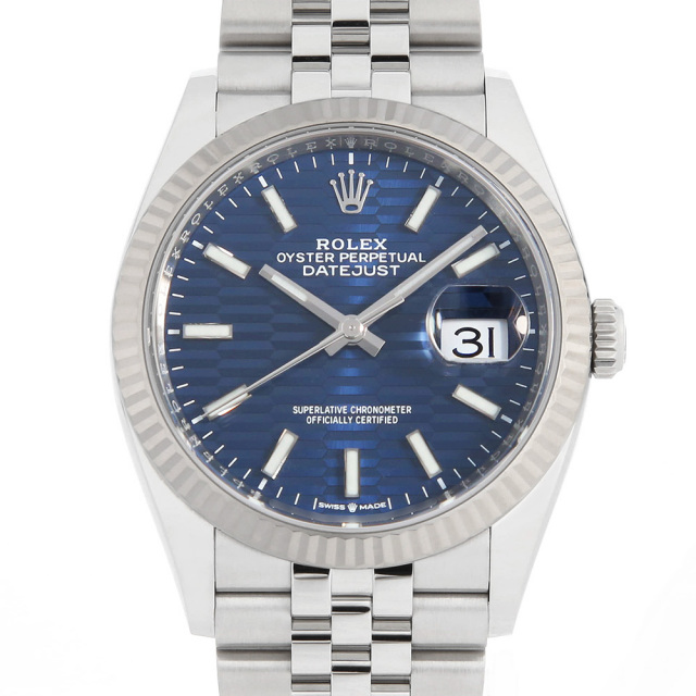 ロレックス デイトジャスト36 126234 ブルー フルーテッドモチーフ バー 5列 ジュビリーブレス ランダム番 中古 メンズΩ