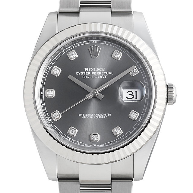 ロレックス デイトジャスト41 10Pダイヤ 126334G スレート(ダークロジウム/グレー)/3列/オイスターブレス 新品 メンズ