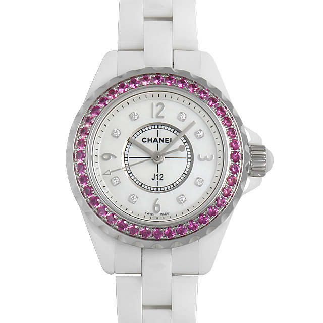 J12 白セラミック 8Pダイヤ ピンクサファイアベゼル H3243 メイン画像