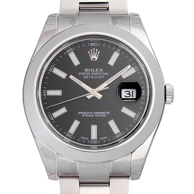 中古 ロレックス ROLEX 116300 ランダムシリアル ブラック メンズ 腕時計 116300 ロレックス(ROLEX) デイトジャストII ブラック/バー 中古品