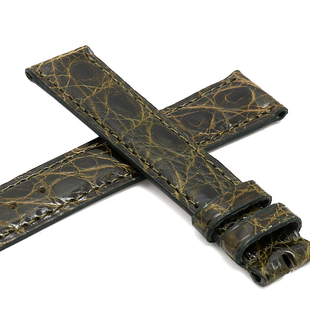 カミーユフォルネ 尾錠用革ベルト クロコダイル オリーブ 16mm-14mm 未  