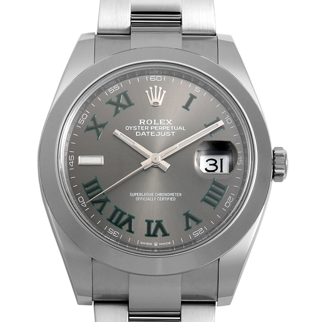 ロレックス デイトジャスト41 126300 スレート(グレー)/グリーンローマ/3列/オイスターブレス 新品 メンズ