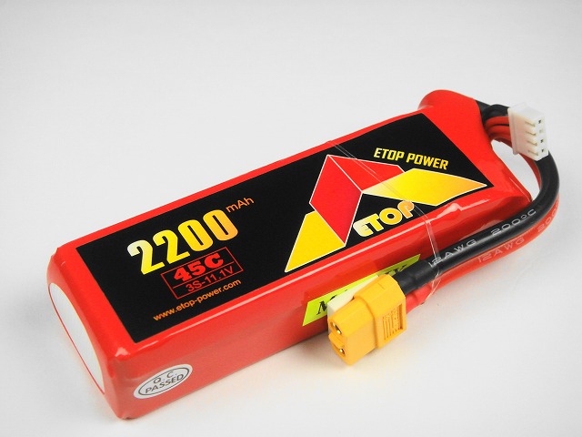 Ｌｉｐｏ　３Ｓ-２２００mAh（４５Ｃ）ＸＴ６０付き　Ｅ－Ｔｏｐ　Ｐｏｗｅｒ