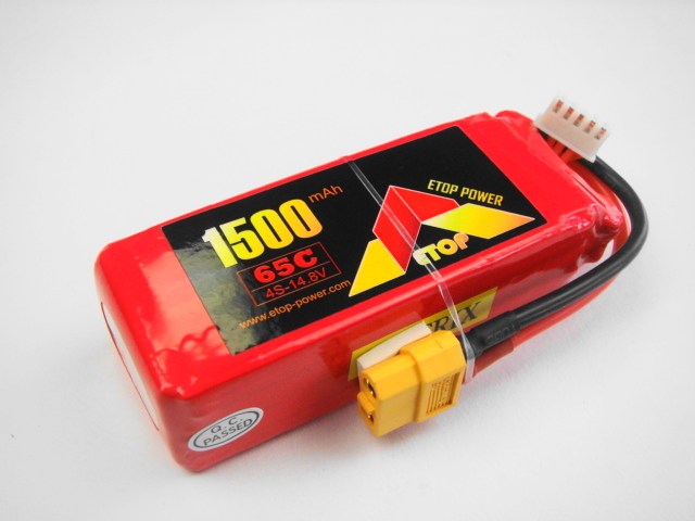 Ｌｉｐｏ　４Ｓー１５００mAh（６５C)XT60　Ｅ－Ｔｏｐ　Ｐｏｗｅｒ