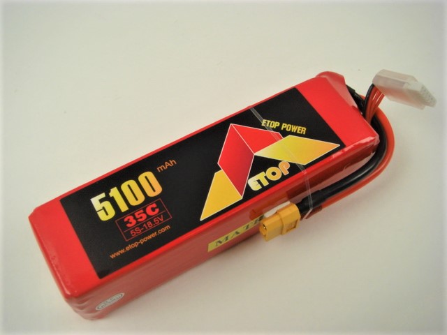 Ｌｉｐｏ　５Ｓー５１００mAh（３５C)（Ｂ）ＸＴ６０付き　Ｅ－Ｔｏｐ　Ｐｏｗｅｒ