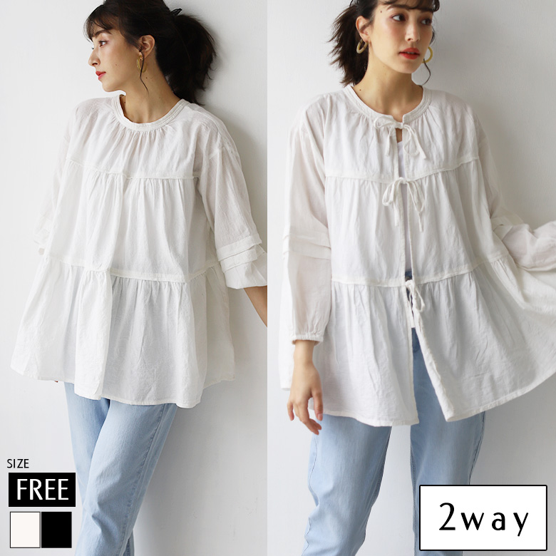 前後2wayジャガードティアードリボンブラウス(WTA2305)