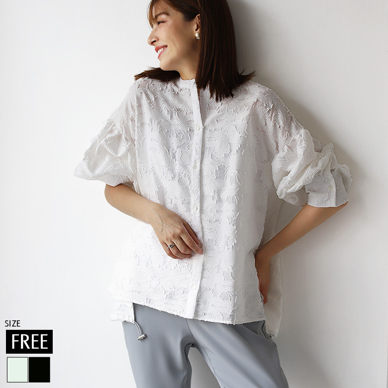 シアージャガードボリューム袖ブラウス(a52-034)