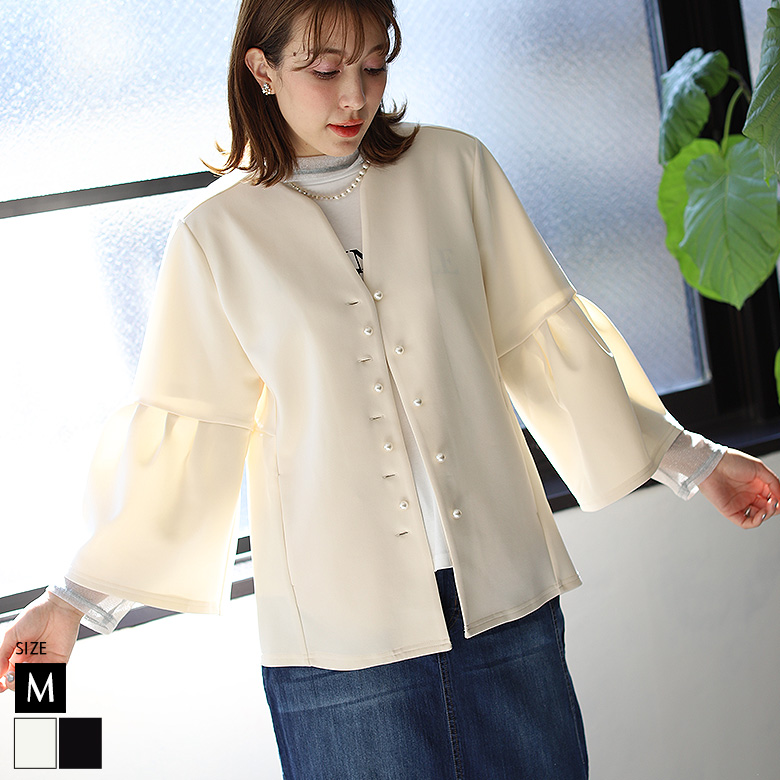 パールボタンベルスリーブジャケット(32055J)