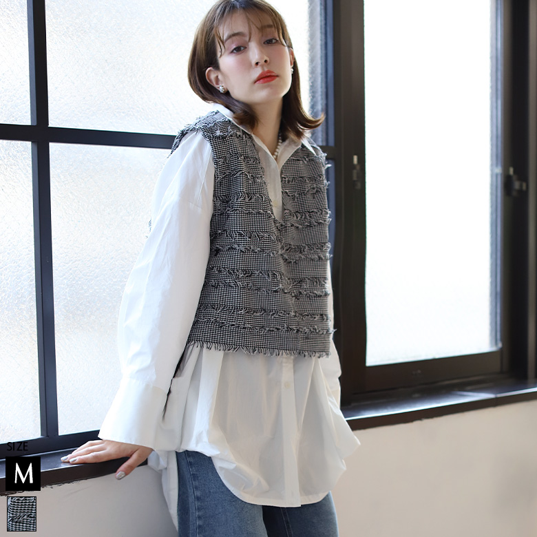 フリンジジャガードサイドリボンベスト(42-0124)