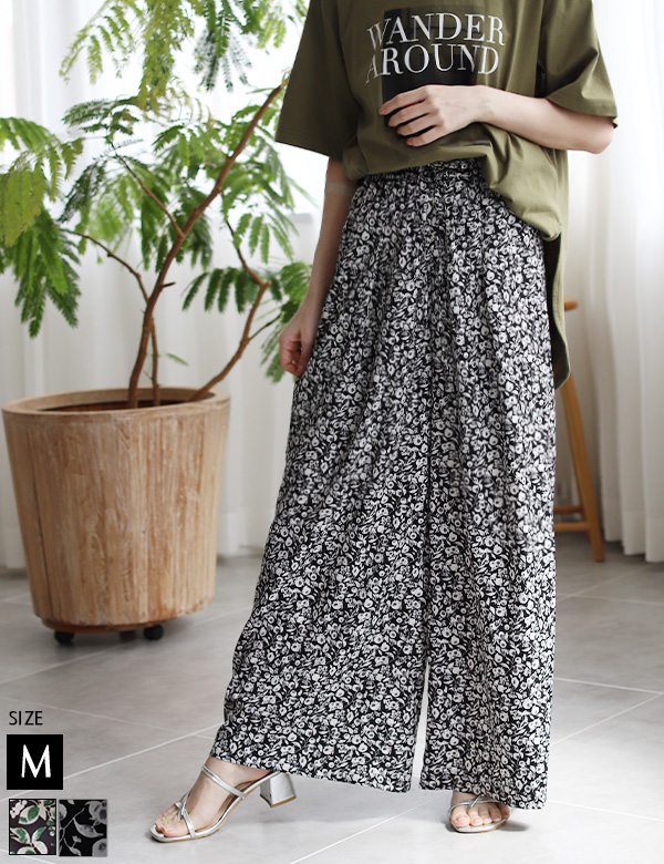 ボタニカルプリントイージーワイドパンツ(24-0123)