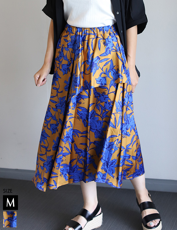 フラワープリントアシンメトリーフリルフレアスカート(021340M511)